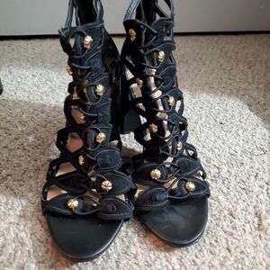 Sam Edelman Black Lace-Up Embellished Heels
